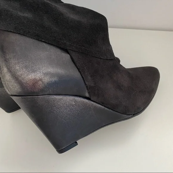 Black Suede Wedge Boots New Leather Black Pointed Toe Retro Style Size 9 - Picture 11 of 12